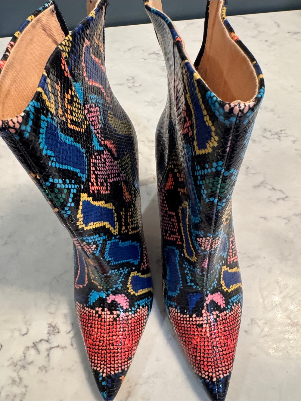 Steve Madden Multicolor Snakeskin-Print Pointed Toe Ankle Boots